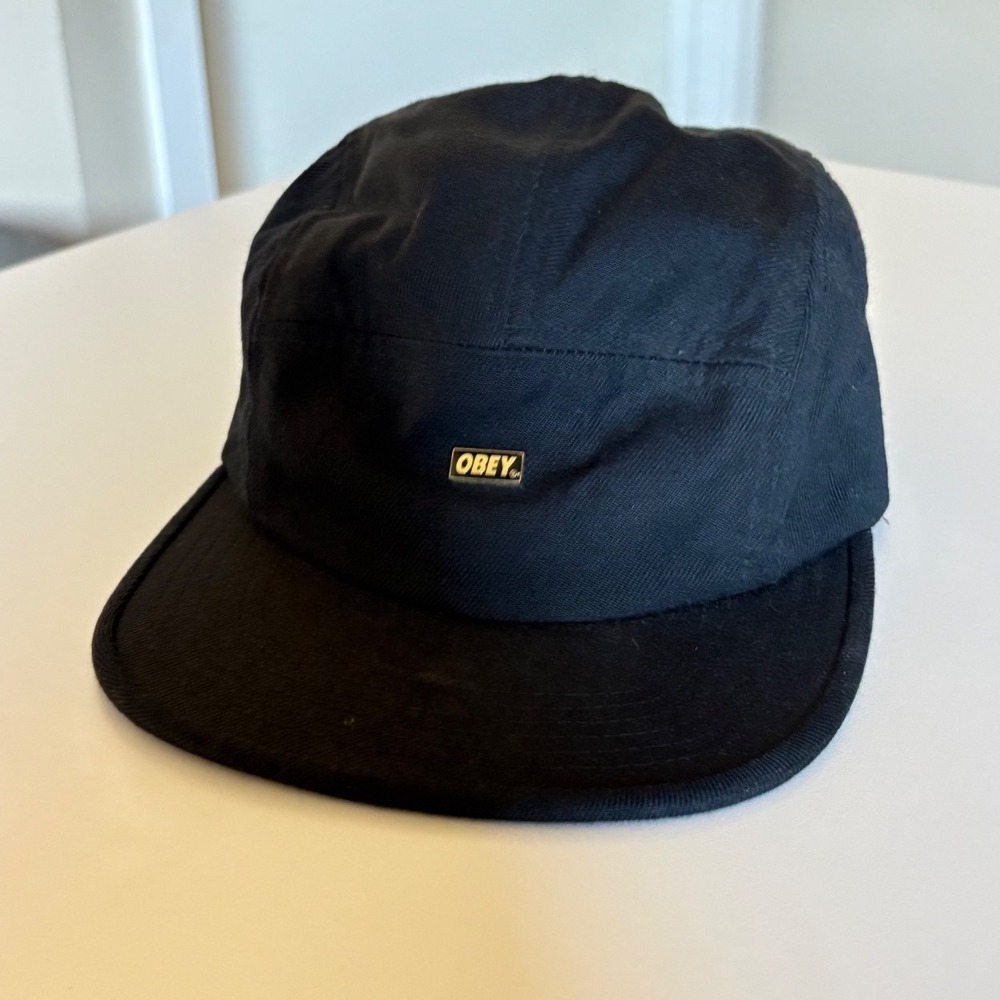 Obey 5 Panel Hat Cotton Twill Adjustable Metal Logo Streetwear Black Cap